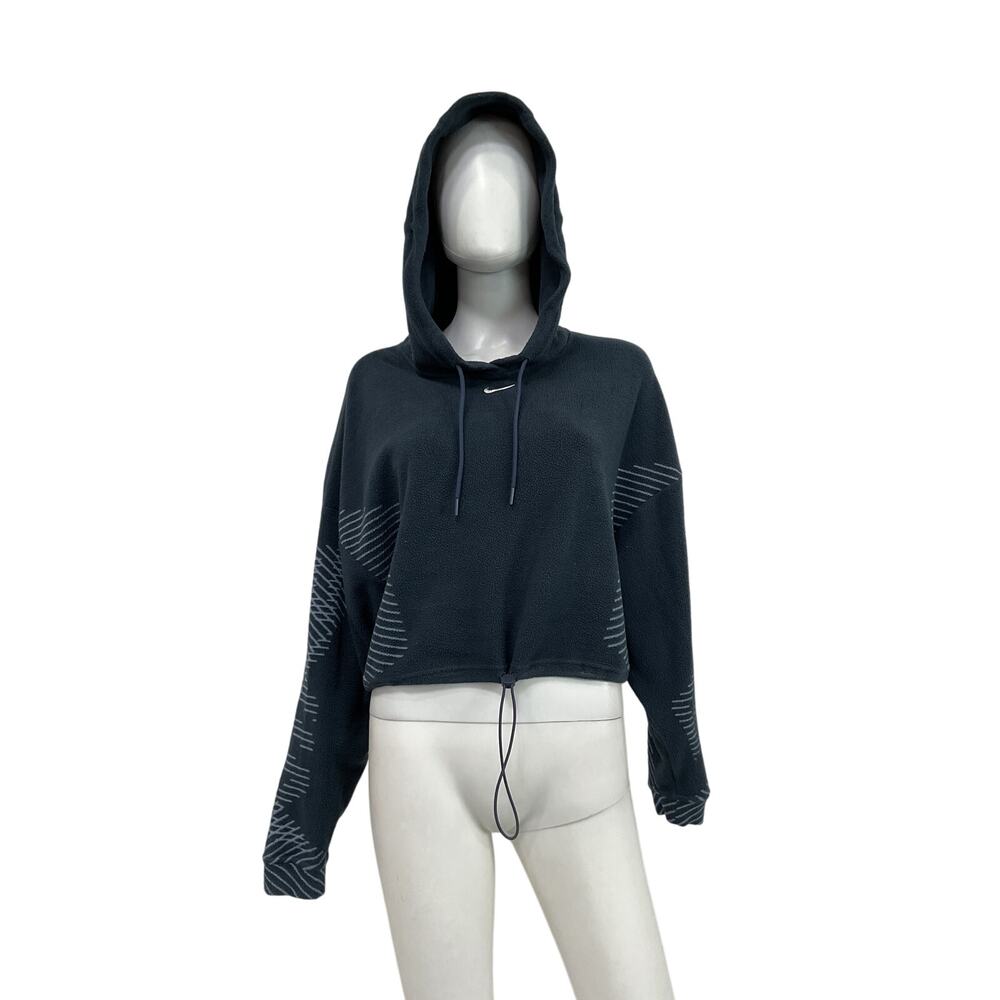Nike Pro Therma-Fit Adv Blue Polyester Cropped Fleece Hoodie Size M